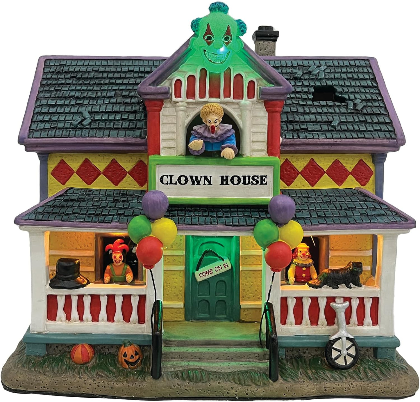 Clown Halloween Village | Spooky Town Collection Accessories Figurines on House | Porcelain with Multi-Color LED | 8.86 Inch