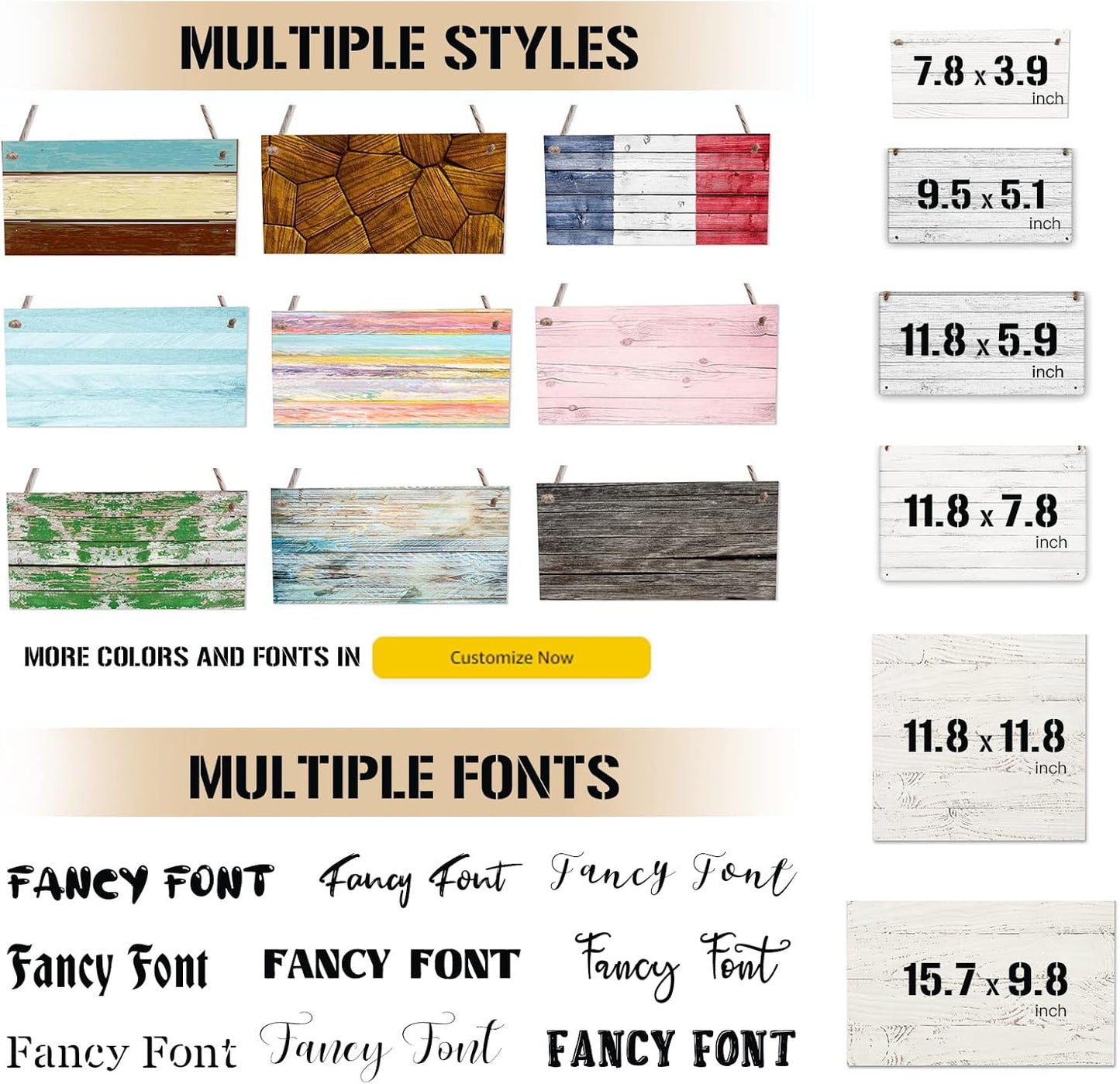 Personalized Hanging Wood Signs, Customized Door Board with Multiple Wood Background and Fonts to Choose, Design Your Rustic Decoration Sign for Home Kitchen Farmhouse 11.8x11.8 inch