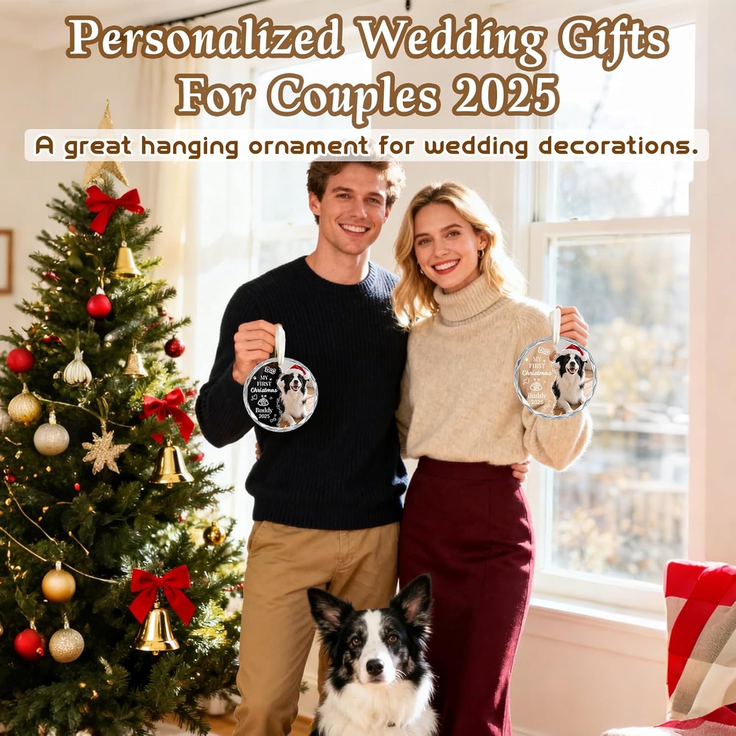 Personalized Dog Christmas Ornaments 2025, Custom Christmas Photo Crystal Glass Ornaments with Name or Date, Personalized Christmas Tree Decor Gifts for Family, Friends,Pet or Newlyweds