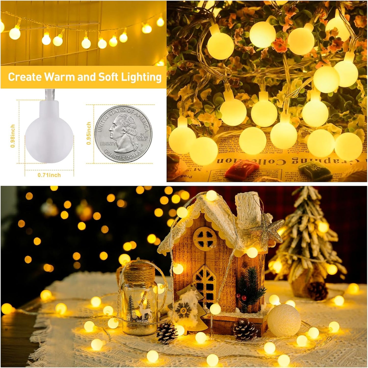 JMEXSUSS 100 LED Connectable Globe String Lights Indoor Bedroom, 33ft Warm White Christmas String Lights Plug in with Remote, 8 Modes Hanging Fairy Lights Outdoor for Room Classroom Dorm Party Decor