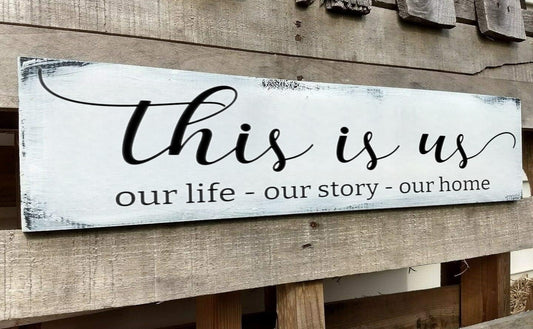 This Is Us Sign, Our Life Our Story Our Home Sign, Farmhouse Family Wooden Wall Decor for Living Room Bedroom (This Is Us) 6x16 Inch
