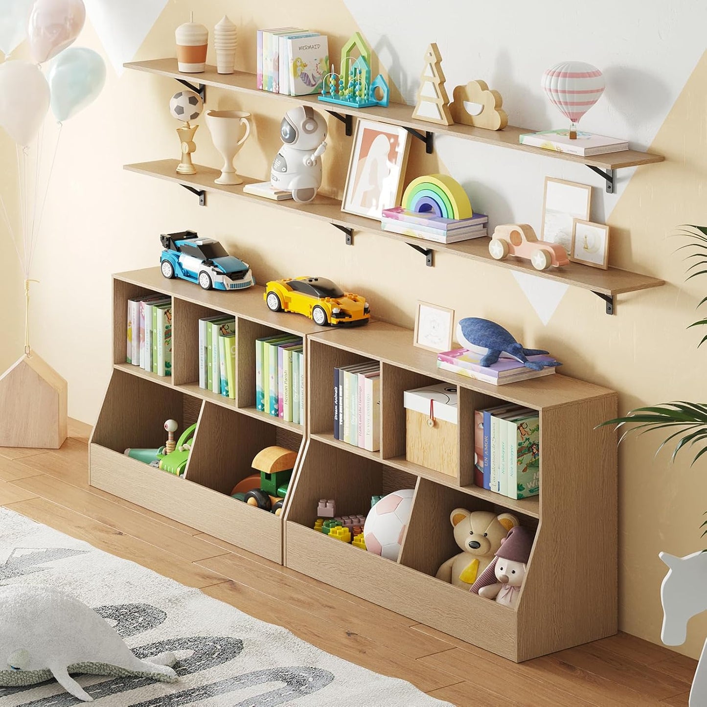 DINZI LVJ Long Wall Shelves, 55.1Inch Wall Mounted Shelves Set of 2, Extra Large Storage Ledges with Sturdy Metal Brackets for Living Room, Bathroom, Bedroom, Kitchen, Natural