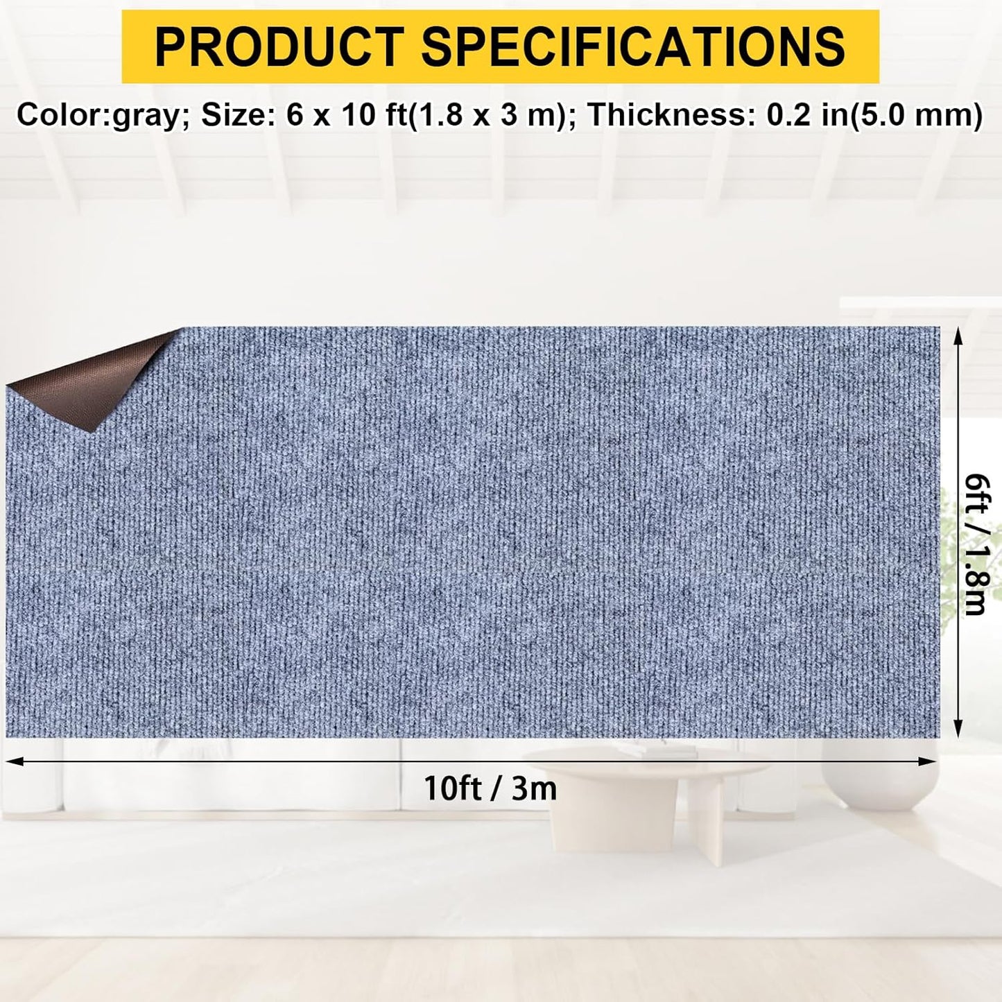 Marine Carpet,6 FT x 10 FT Blue-Gray Indoor Outdoor Carpet 0.2" Thick Boat Carpet with Water-Proof TPE Backing, Non-Slide Outdoor Marine Carpet Roll for Home, Patio, Porch, Deck