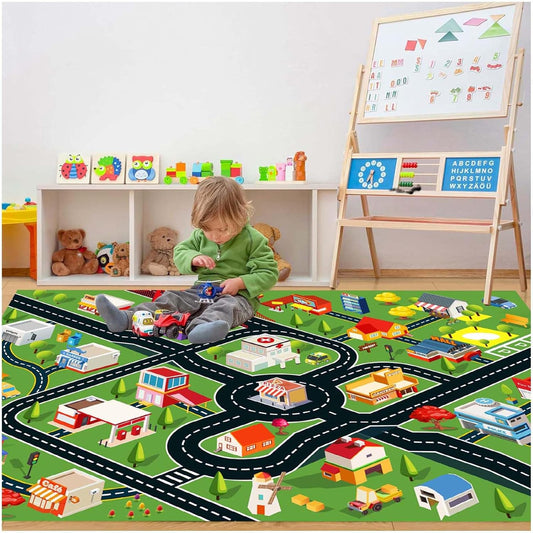 Kids Rug Car Rugs for Kids Toy Cars Play Mat with Rubber Backing City Life Road Rug for Cars Fun City Map for Carpet for Bedroom Boys (RED-Rug, 3.3x4.9ft)