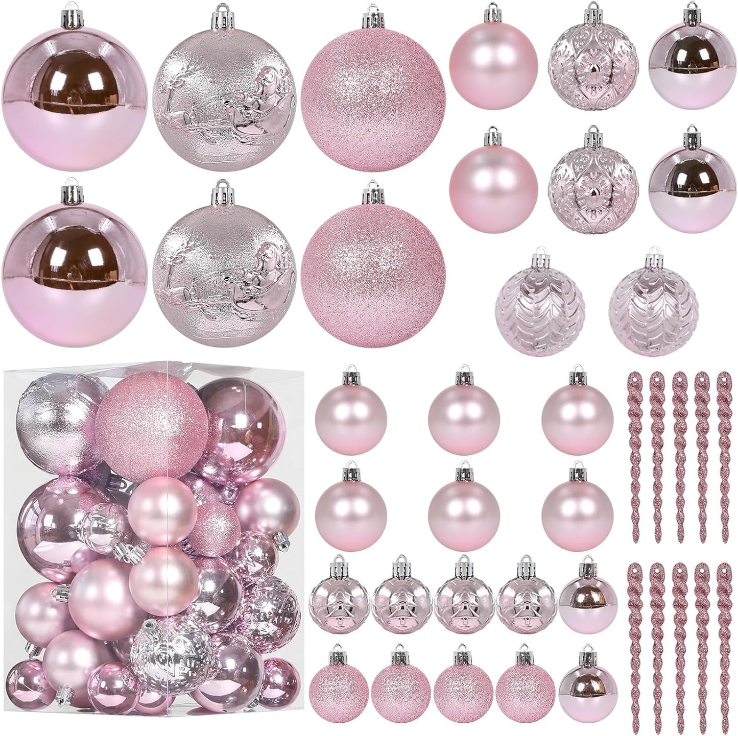Christmas Ball Ornaments for Christmas Decorations - 41 Pieces Xmas Tree Pink Shatterproof Ball Ornaments with Hanging Loop for Holiday and Party Decoration