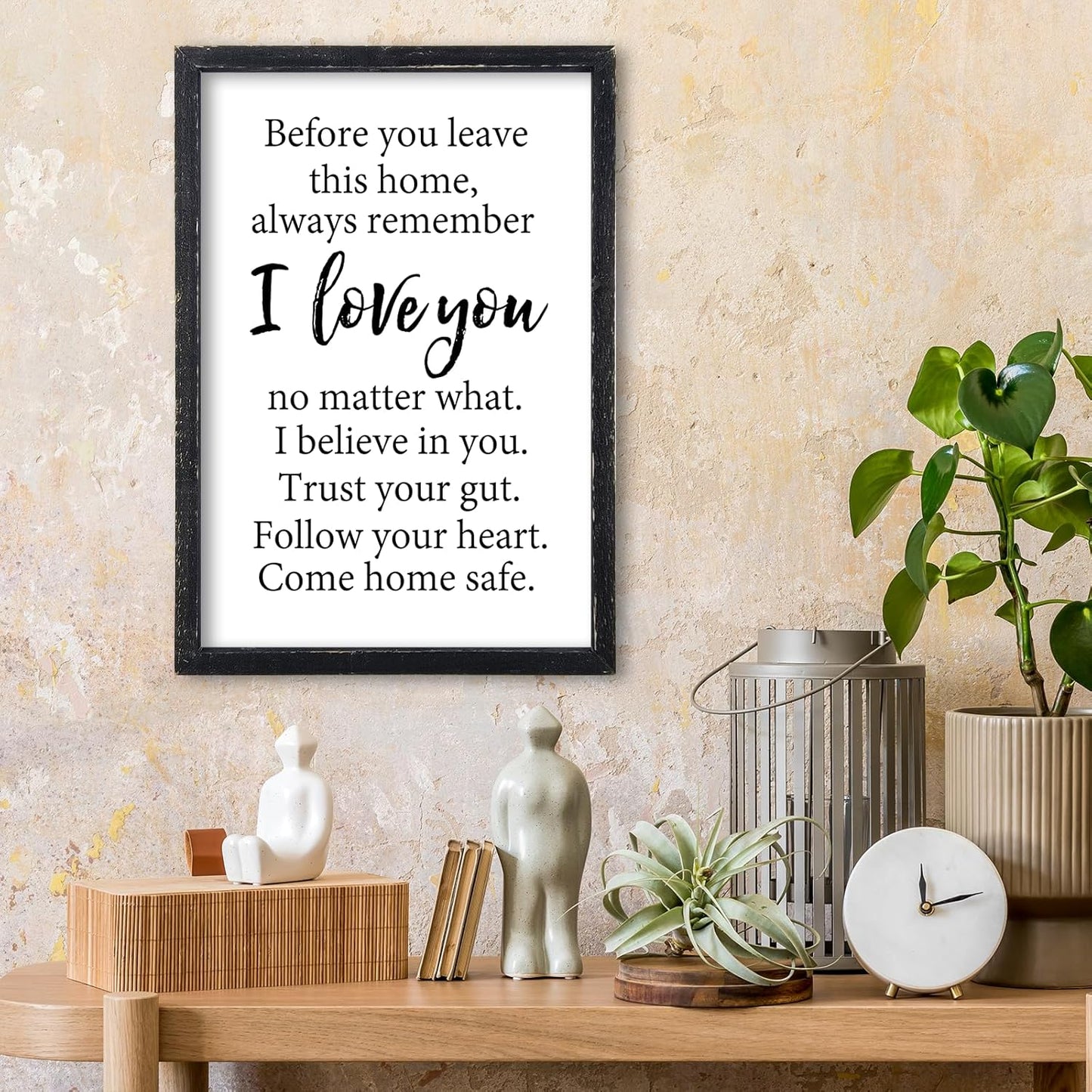 Before You Leave This Home Sign Wall Decor 16x11 Inch I Love You Inspirational Entryway Wood Framed Wall Hang Art (Black)