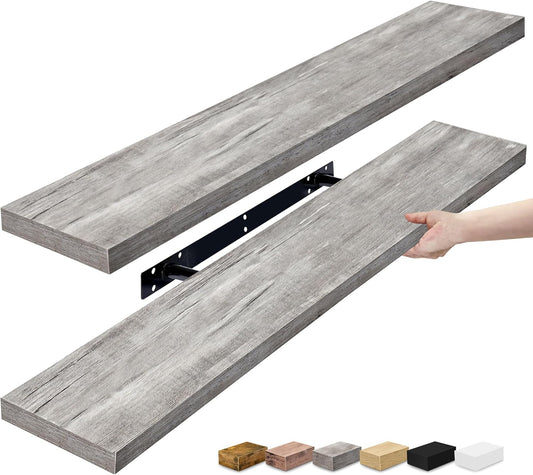 Sorbus Floating Shelves for Wall - 35 Inch Long Bathroom Shelves, Wall Decor for Bedroom, Kitchen, Living Room & Book Storage - Mounted Floating Shelf with Invisible Brackets (Gray, 2 Pack)