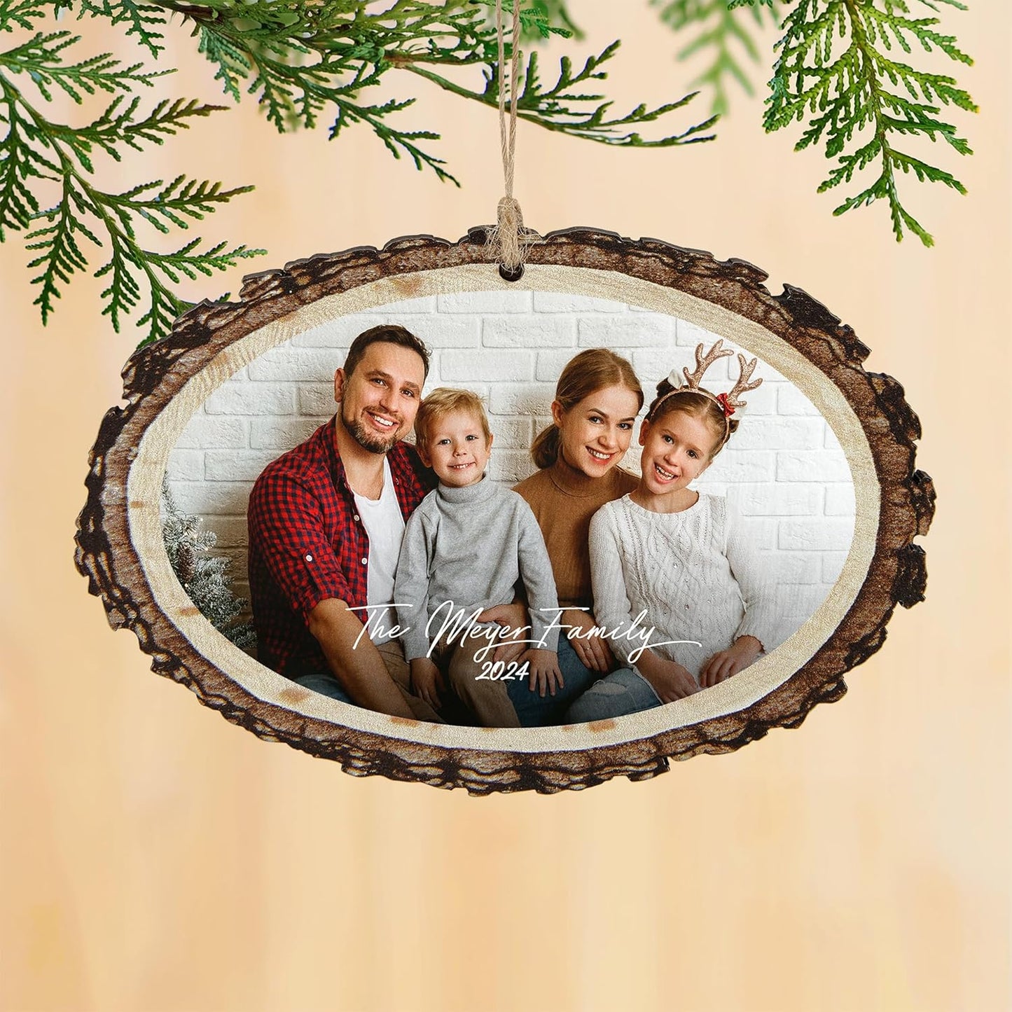 Let’s Make Memories Personalized Christmas Ornament - Photo Only - Rustic Wood - Round - 2025 Christmas Ornament