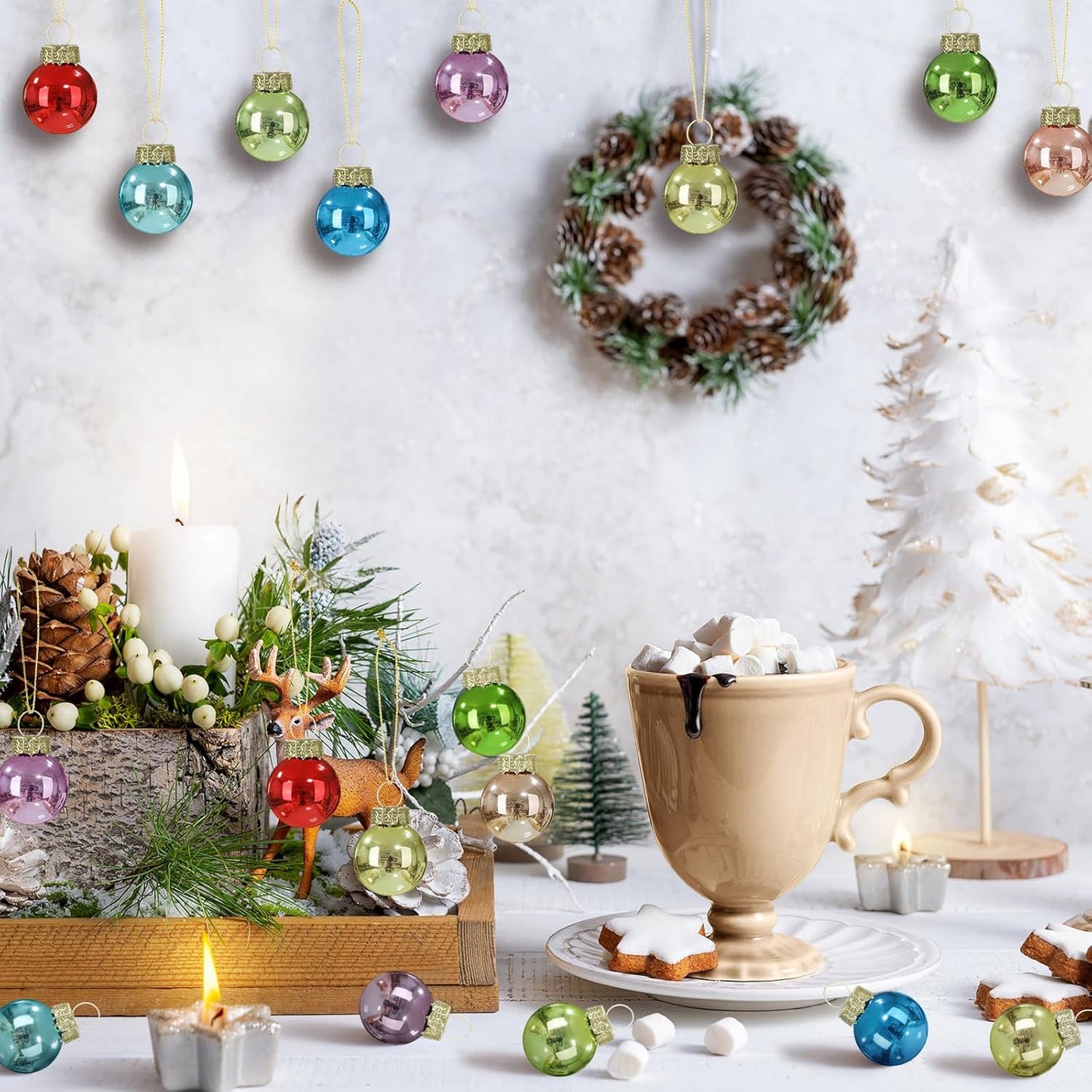 Tioncy 32 Pcs 1 Inch Mini Glass Christmas Ornaments Balls Shiny Christmas Balls Tiny Tree Hanging Decoration Small Colorful Ball Pendant for Xmas Party Supplies(Macaron Color)