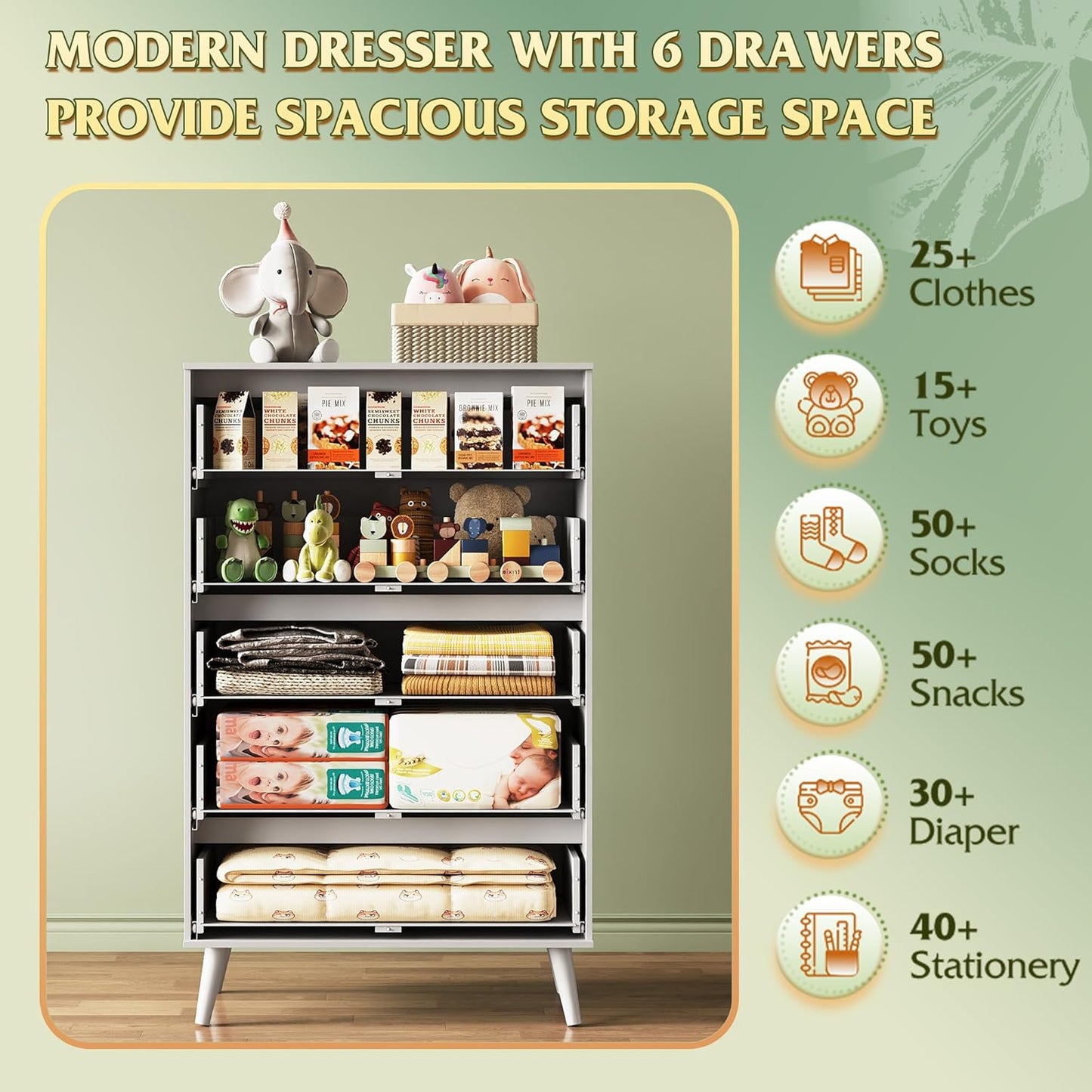 WLIVE 5 Drawer Dresser for Bedroom, Tall Wood Dresser, White Dressers Storage Organizer with Sturdy Metal Handle, Chest of Drawers for Living Room, Hallway, Closet