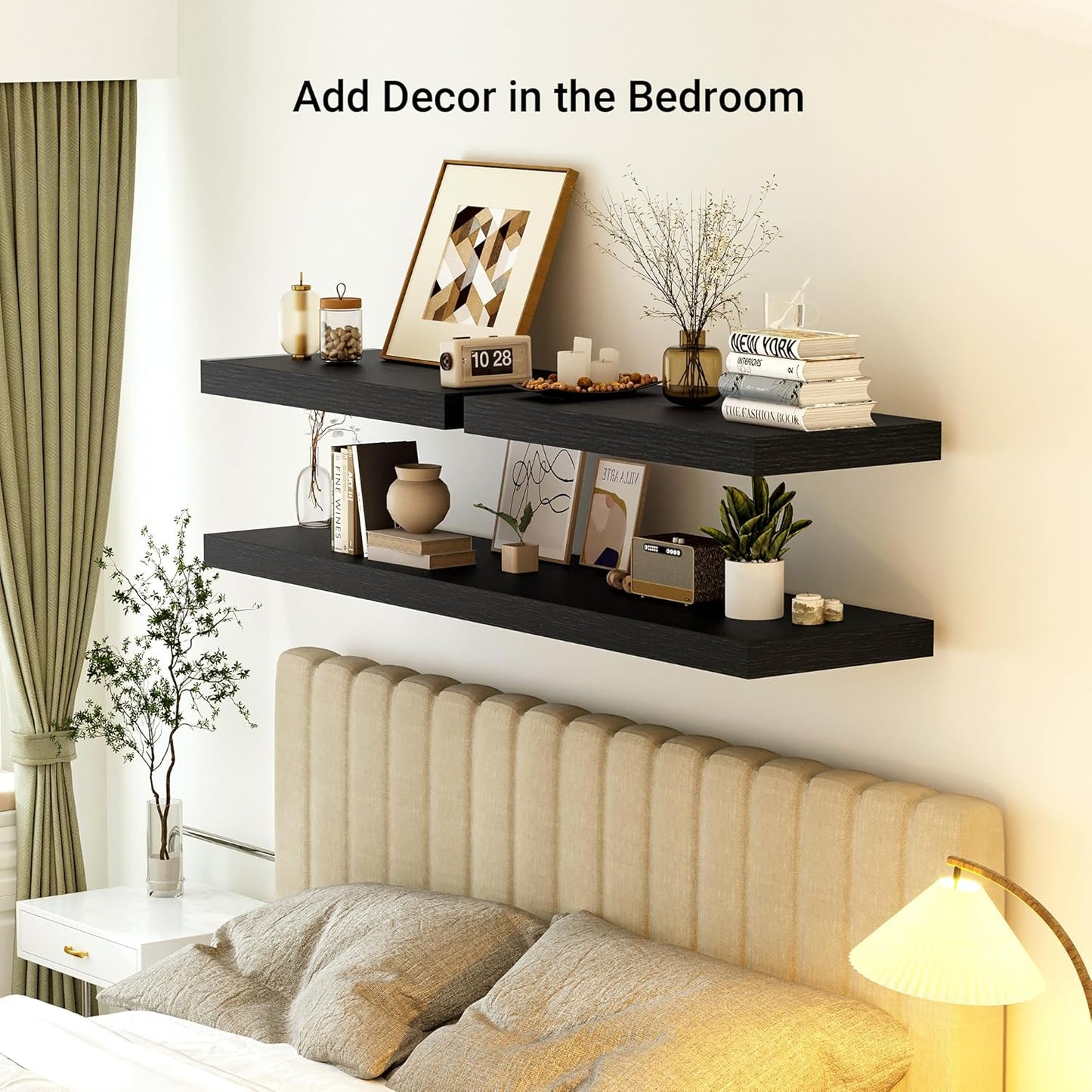 Heimlove 24 x 12 Inch Deep Floating Shelves Wall Mounted with Invisible Brackets,Storage Hanging Shelf for Wall Decor in Bathroom, Bedroom, Toilet, Kitchen, Living Room, Office Set of 1 (Black)