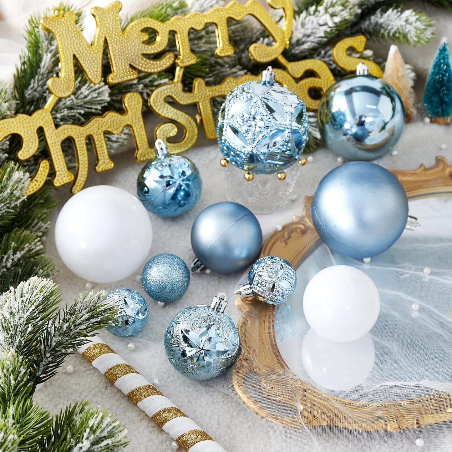 87-Pack Shatterproof Christmas Ball Ornaments Set, Christmas Tree Decorations with Hand-held Gift Package for Xmas Tree Holiday Wedding Party, Baby Blue