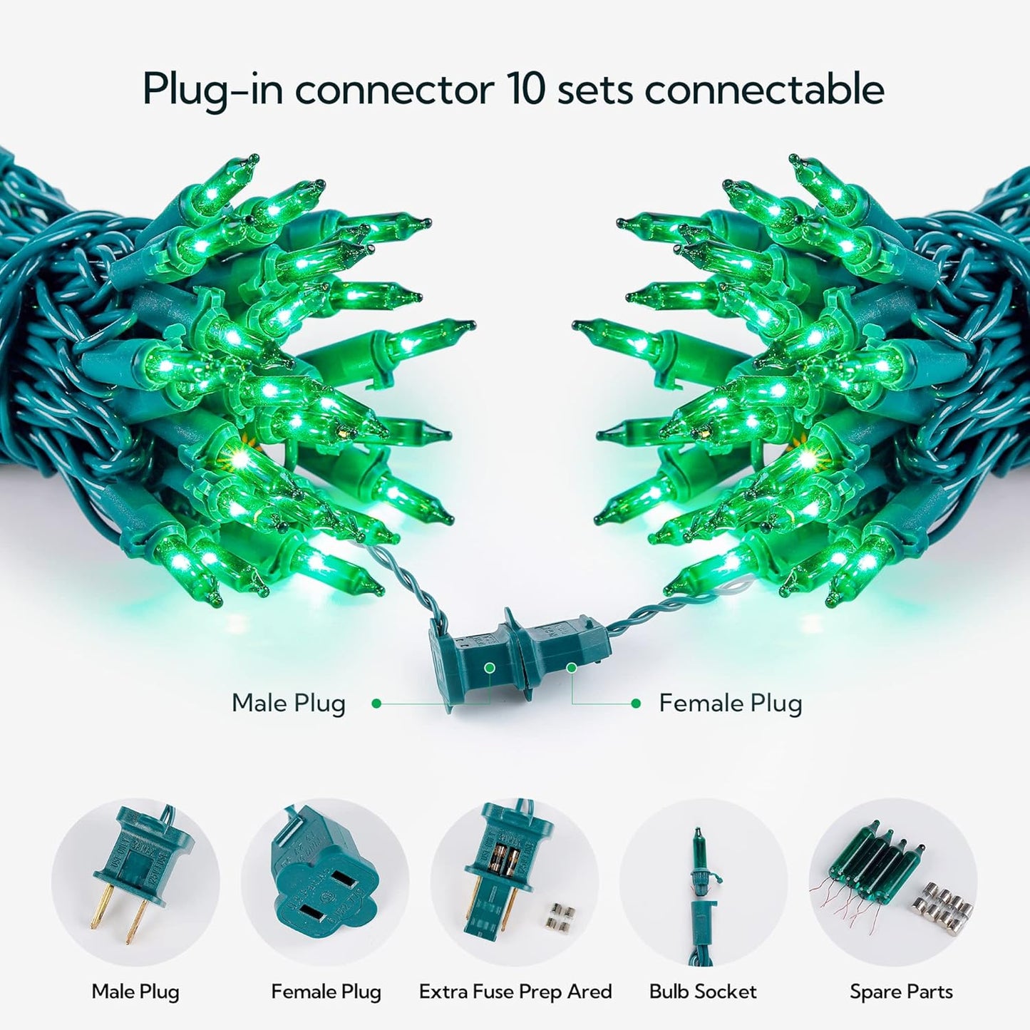 Hopolon Green Christmas Lights,50 Count 2PACK Green Wire 13 Feet Incandescent Mini Christmas Lights Plug in for Outdoor Indoor Halloween Tree Wedding Holiday Lighting Decor(2pcs Green)