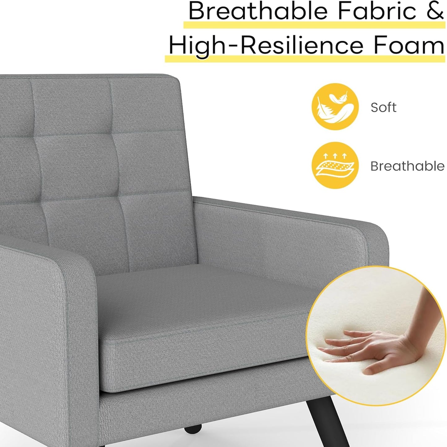 Kromax Mid-Century Modern Accent Chair Set of 2 for Living Room, 496 Lb. Weight Capacity, Dual Armrests, Comfy Extra Large Seat, Timeless Style Perfect for Reading & Relaxing, Light Grey