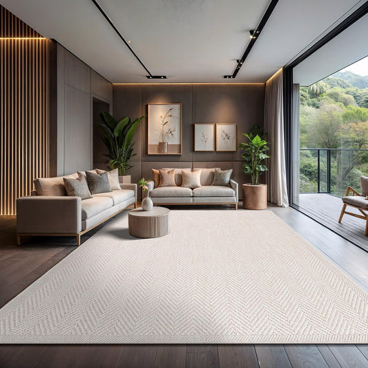 CAMILSON Easy Jute Rug 10x14, Indoor Outdoor Off-White Color Fiber Area Rugs for Living Room and Patio Rug Herringbone Boho Woven Design Easy-Cleaning Washable Outside Carpet Alfombras 10 x 14