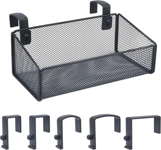 Bedside Caddy Hanging Storage Basket Beside Shelf Metal Organizer for Collage Dorm Bunk Bed,Hospital Bed,Baby Bed - Bedroom Essentials for Magazine,Remote Control,Phone,Drinks (Black)