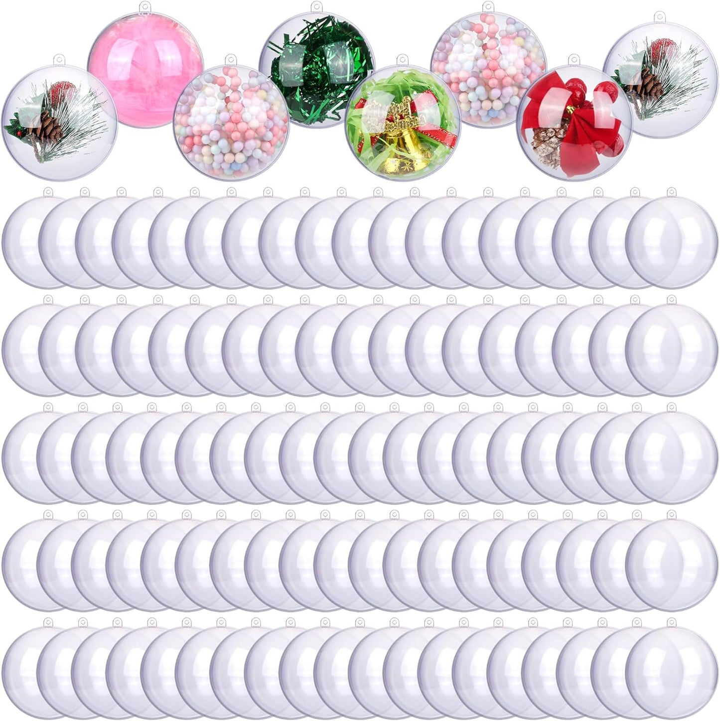 ANVAVO 100 Pieces 60mm Christmas Clear Plastic Fillable Ball Ornaments DIY Craft Transparent Baubles Shatterproof Christmas Tree Hanging Ornaments for Christmas New Years Birthday Wedding Home Decor