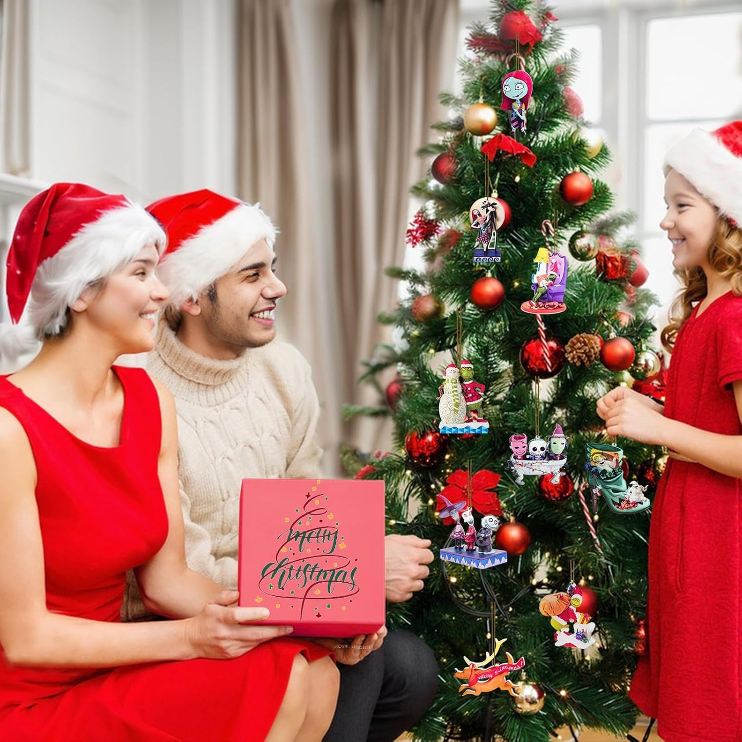 2025 Halloween Christmas Tree Decorations, 9PCS Acrylic Cute Night Before Xmas Pendants Hanging, 2D Flat Spooky Decor Indoor Home Party Gifts Ornaments, 10cm/3.93in