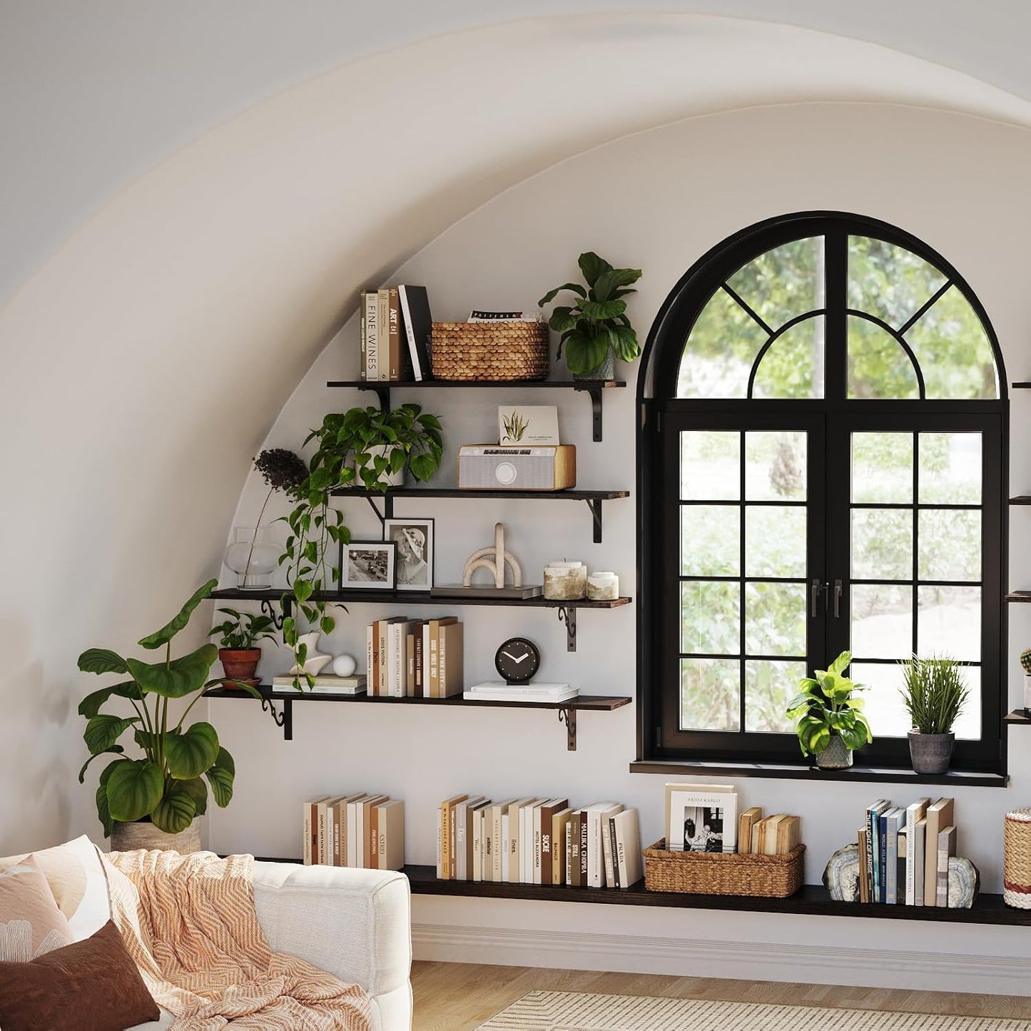 DINZI LVJ Long Wall Shelves, 55.1" Large Floating Shelves Set of 2, Wide Display Shelf Wall Mounted with Brackets, Easy Hanging for Living Room, Toilet, Office, Bedroom, Espresso