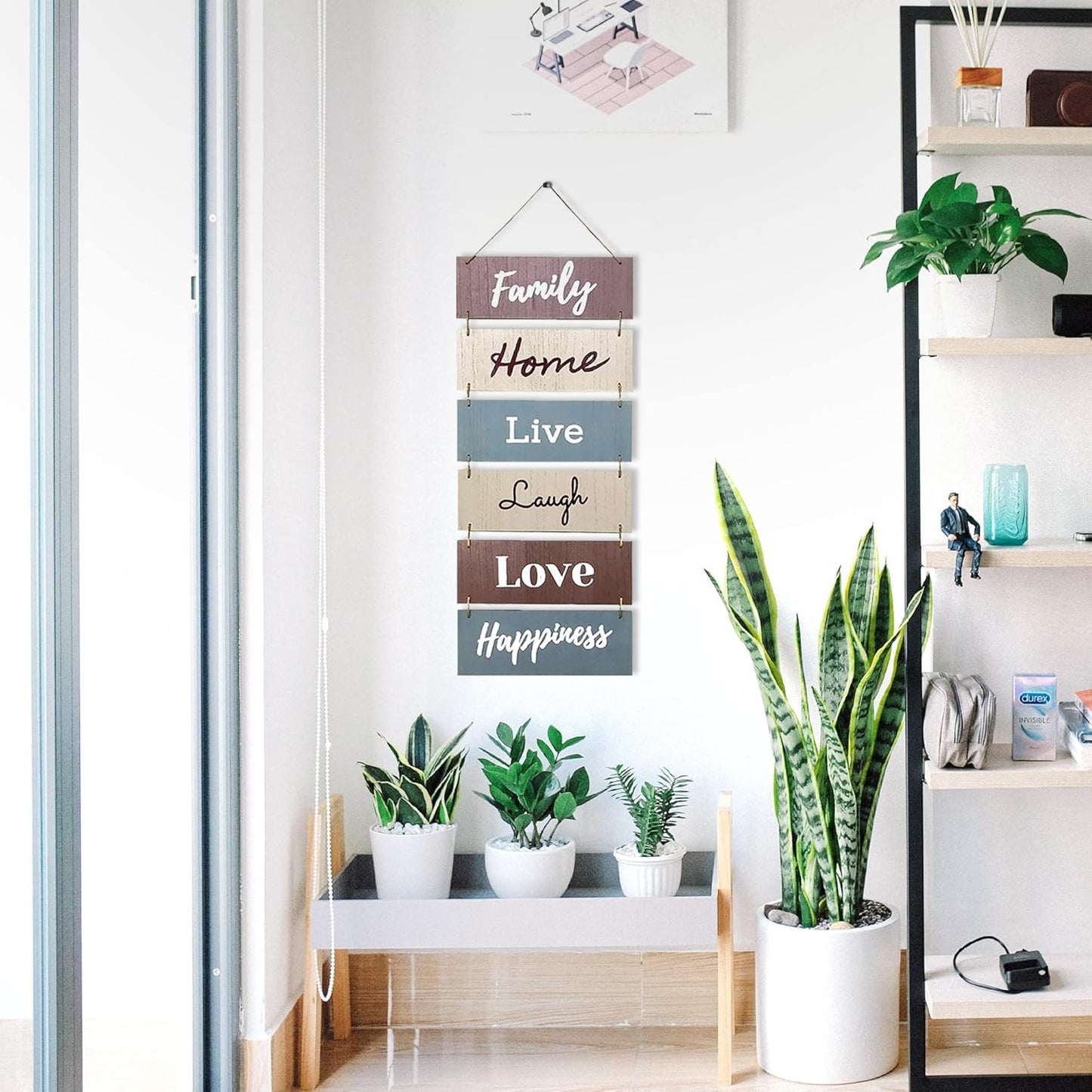 Hanging Wall Decor Sign - Welcome Vertical Wall Art Decorations, Rustic Home Accessories for Living Room, Bedroom, Family, Dining, and Kitchen, Outdoor Signs for House, Live, Laugh, Love Plaques