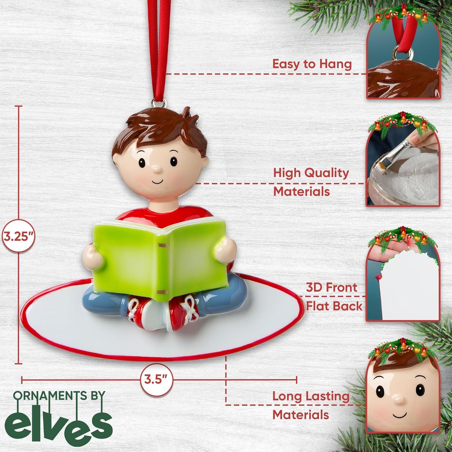 Personalized Child Christmas Tree Ornament - Toddler Pajamas Sleep Time Story Book Reader PJs Lover Kid - Free Customization