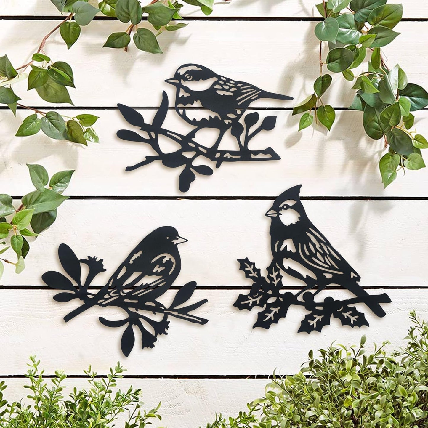 Limygus Wall Art Metal Bird Silhouette Decoration, Set of 3, Nature Style, Waterproof, Indoor Outdoor, for Patio Garden Bedroom Living Room