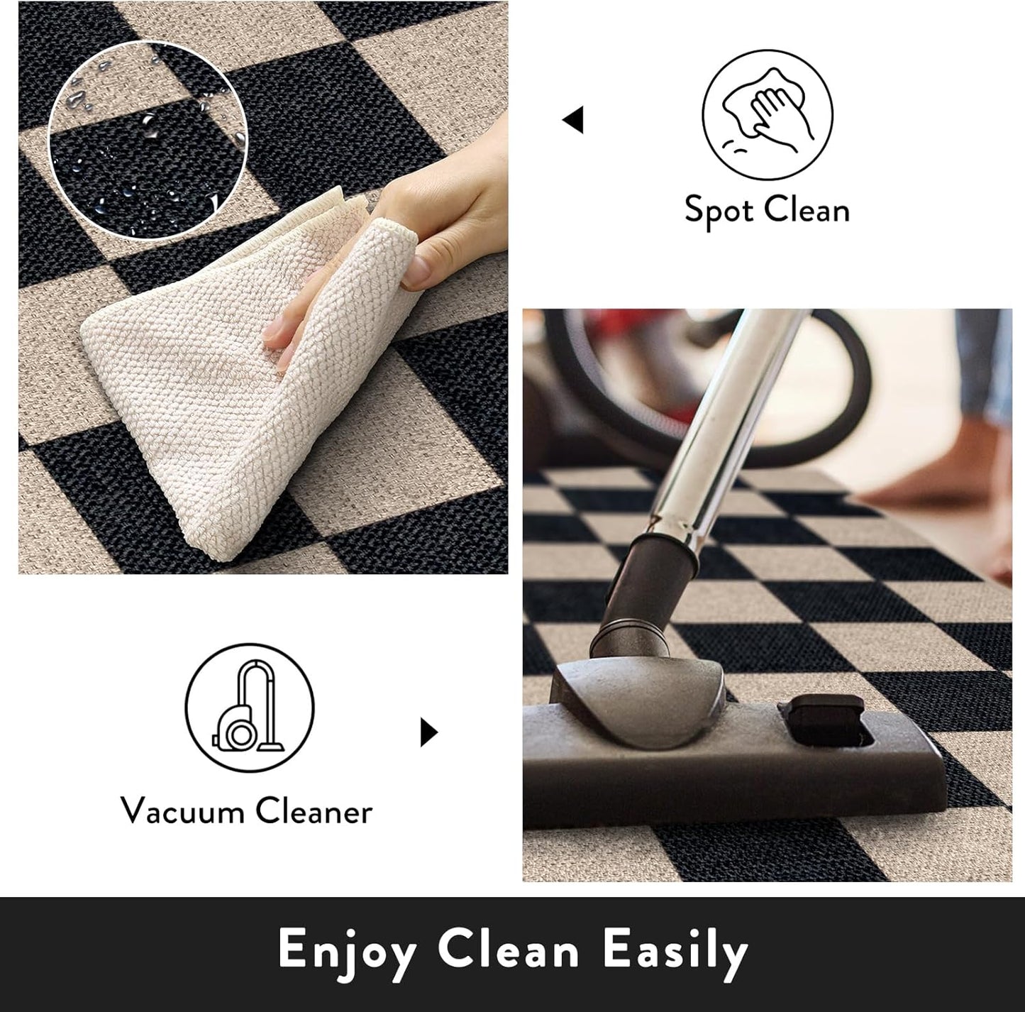 Lahome Checkered Easy Jute Runner Rug, 2x6 Kitchen Runner Rug Non Slip Washable Outdoor Carpet for Entryway Indoor, Checkerboard Black Indoor Outdoor Carpet Runners for Hallway 6ft Entry