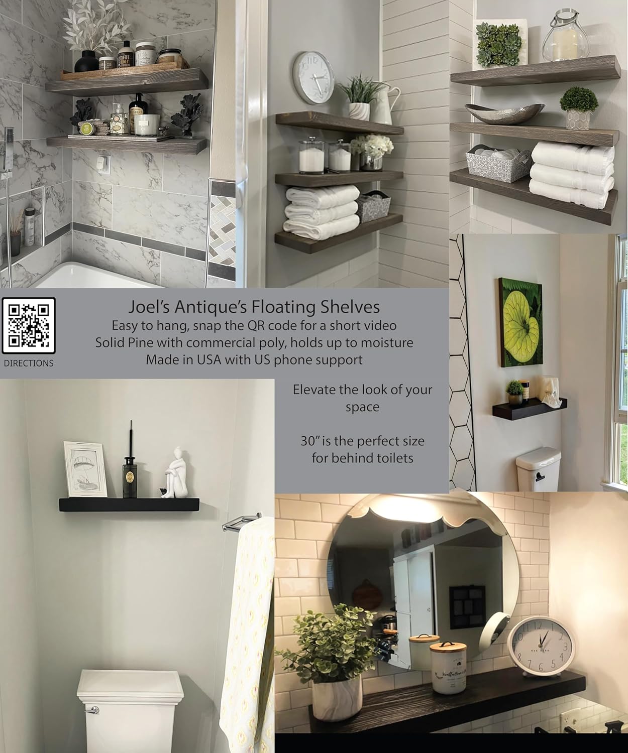 Joel's Antiques 30 Inch Wooden Floating Shelves for Wall - 30x12x2 in - Made of Natural Wood - Long Heavy Duty Rustic Wall Shelves for Bedroom - Perfect for Living Room, Kitchen - Black