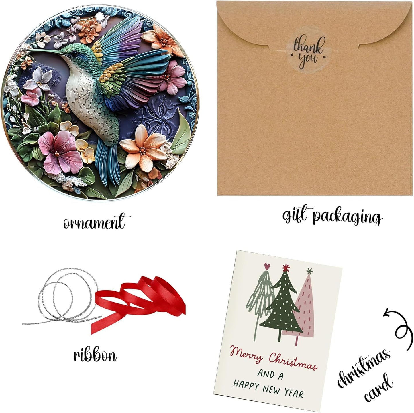 Jabihome Christmas Ornaments 2025, Exchange for Women, Men, Collectible Dated Year Ornaments for Tree, Unique Acrylic Suncatcher, Printed Stained Glass Effect Decor (Hummingbird)