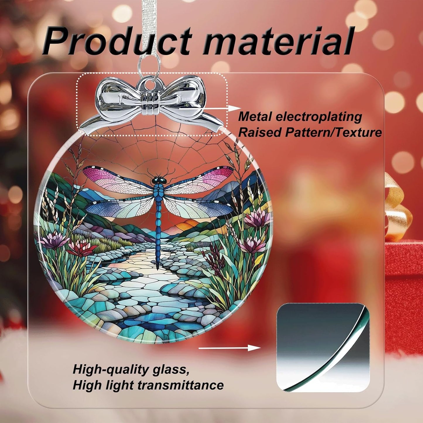 Dragonfly Stained Glass Christmas Ornament - Hanging Ornaments for Christmas Tree Decorations -Holiday Keepsake Present Exchange Idea