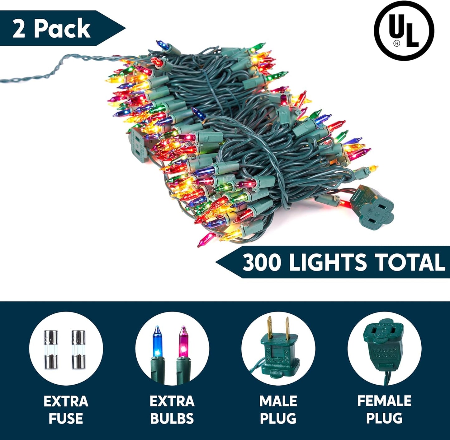 Joiedomi Multicolor Christmas String Lights,300(2x150) 62.4FT Christmas Fairy Tree Lights Plug in for Indoor Outdoor Xmas Decorations Patio Holiday Theme Party Yard House,Green Wire