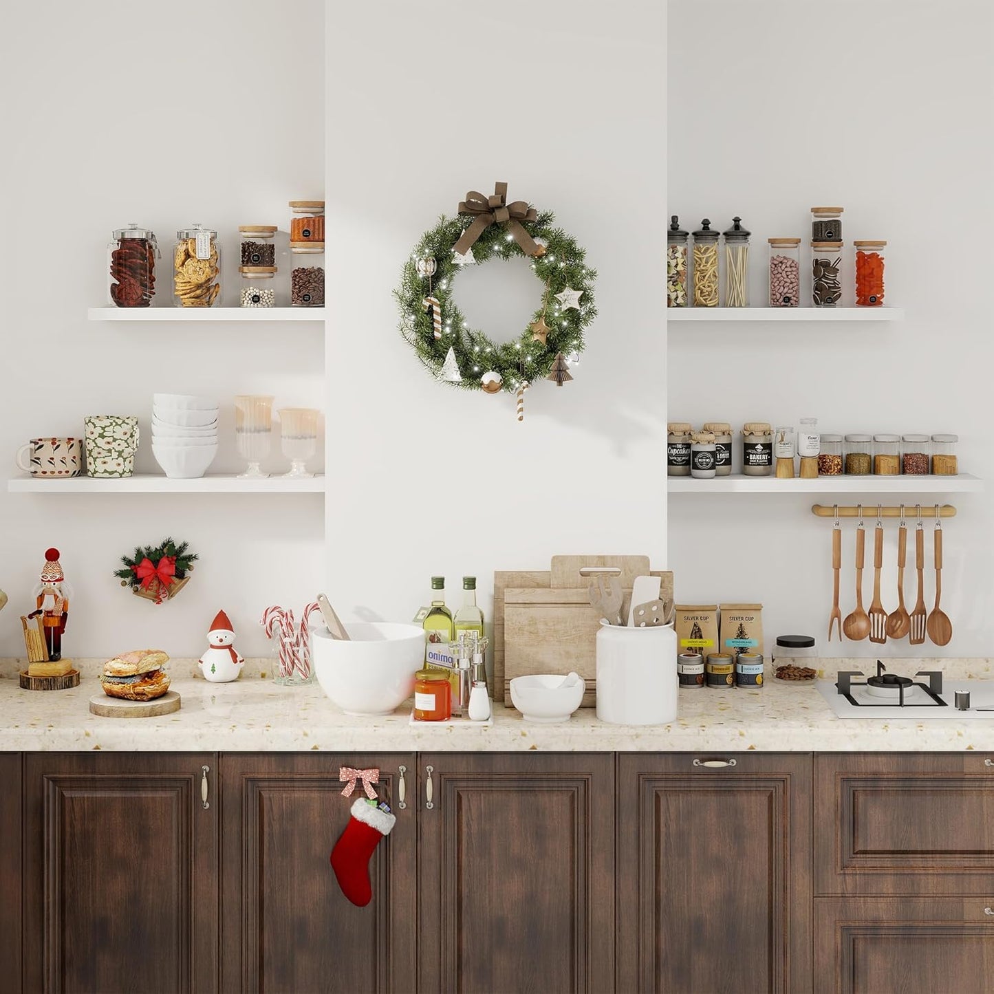 Fun Memories Floating Shelves for Wall, 30" Rustic Wood Deep Wall Mounted Shelves with Invisible Brackets for Decor & Storage, Floating Shelf for Living Room, Bathroom (White, Set of 2)