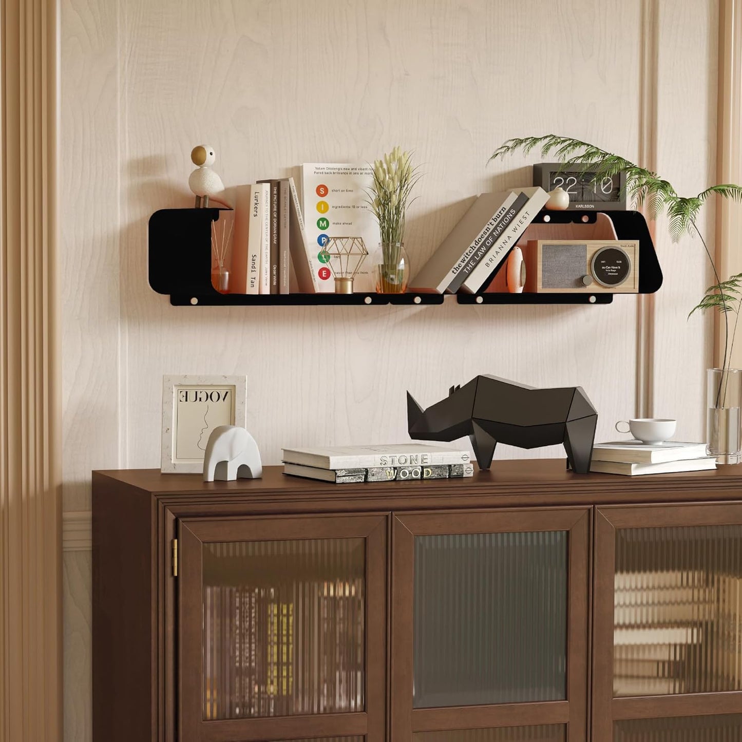 Floating Shelves, Wall Shelf, Set of 3 Wall Mounted Metal Shelves with Unique Design for Wall Storage, Book Shelf, Display Shelves for Bathroom Bedroom Kitchen Living Room for Home Black