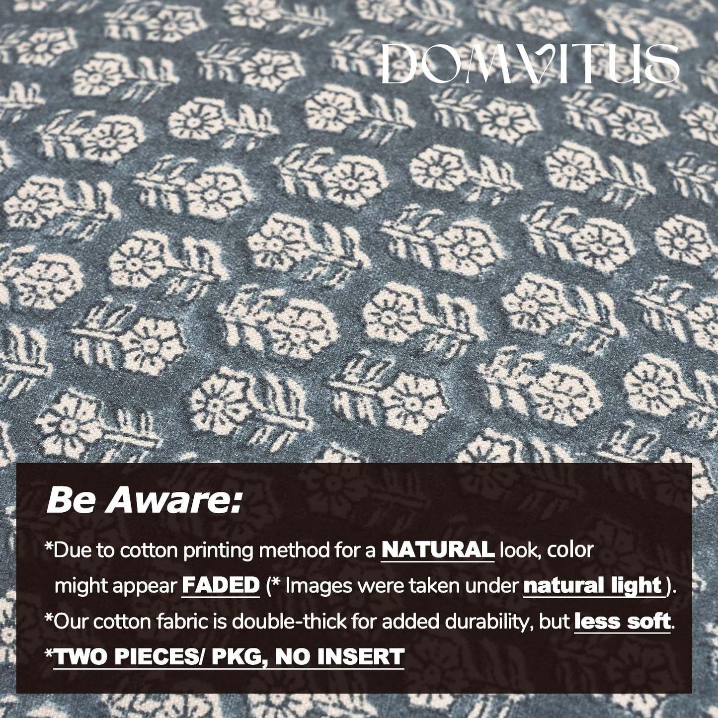 DOMVITUS Floral Pillow Covers Set of 2, 24x24 Pillow Covers, Floral Print Neutral Accent Decorative Pillow Covers for Living Room, Bed, Dusty Blue