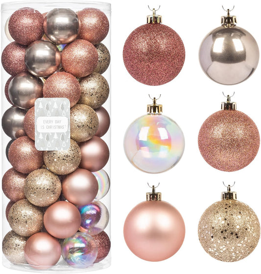 Every Day is Christmas Ornaments, Shatterproof Christmas Tree Ornament Set, Christmas Balls Decoration 50 Count (2.24"/57mm, Pink Gold)