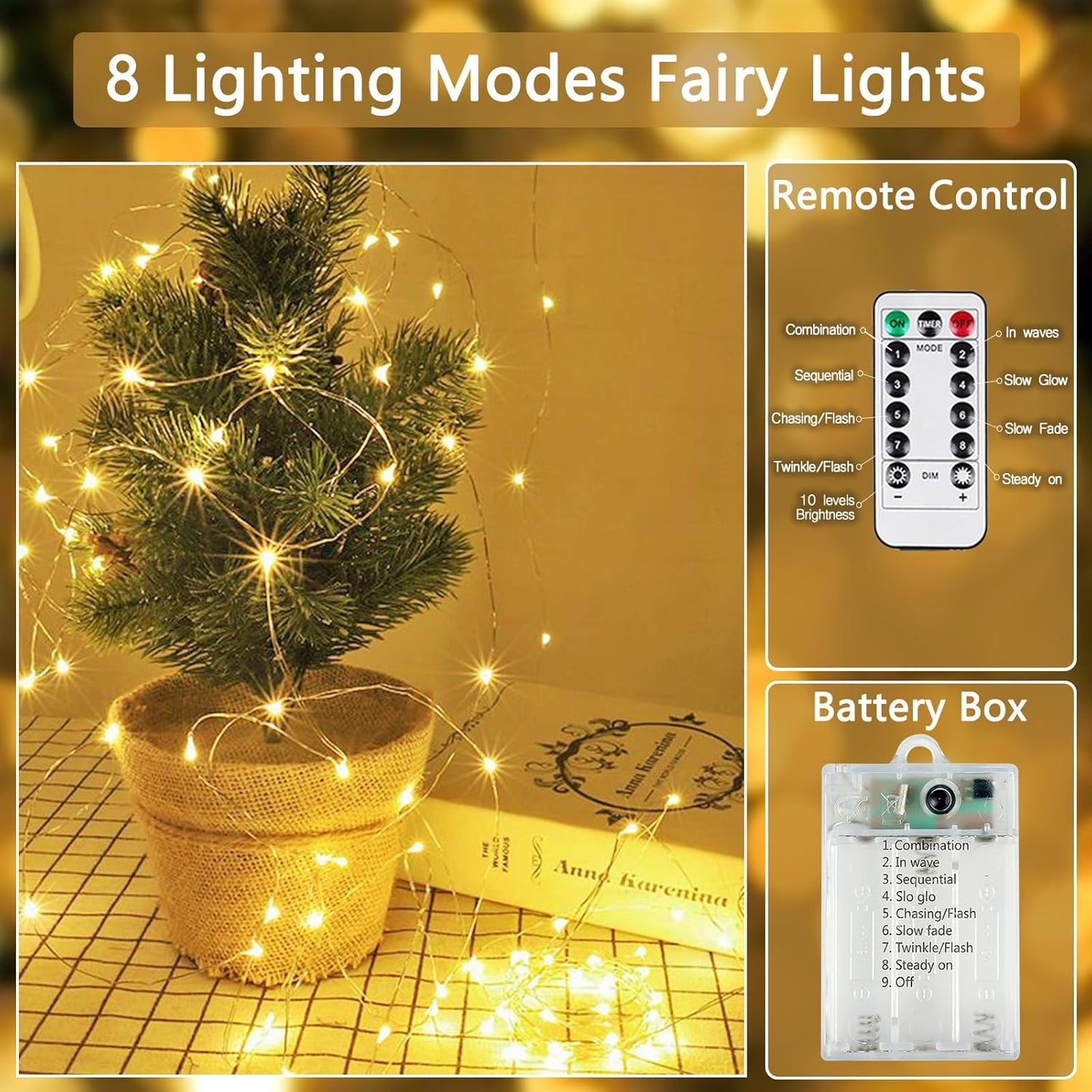 6 Pack Fairy Lights Battery Operated with Remote Control Timer, 26 FT 80 LED String Lights Outdoor Indoor, 8 Mode Twinkle Lights for Christmas Party Wedding Birthday Bedroom Decorations (Warm White)