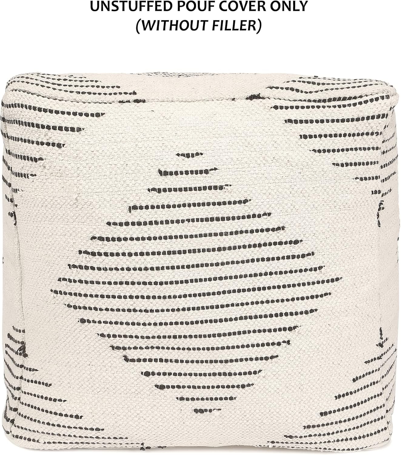 REDEARTH · UNSTUFFED Pouf Ottoman Cover Textured Boho Storage Square Home Decor Poof Pouffe Space Saver Footrest for Living Room, Bedroom, Nursery, Kidsroom; 100% Cotton (18"x18"x18"; Black)