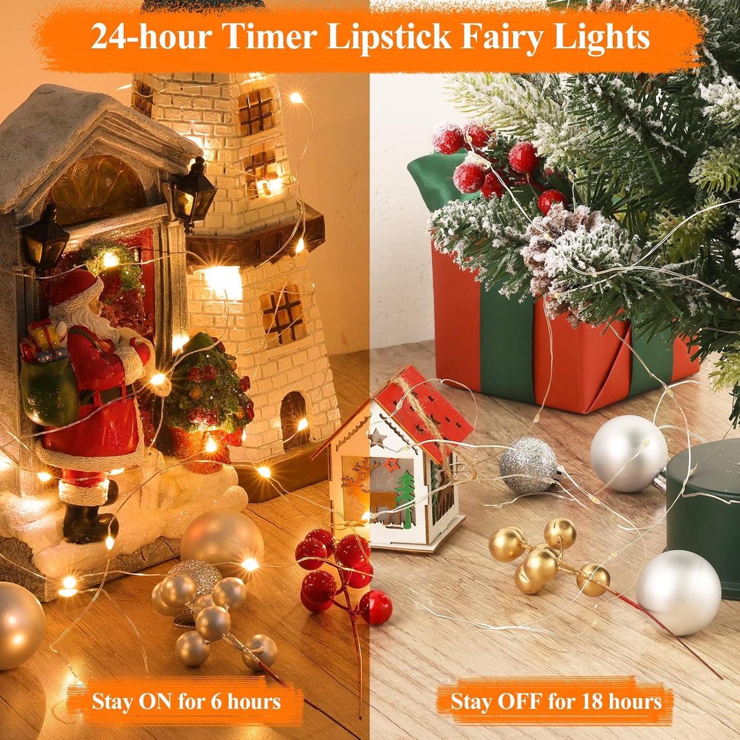 Lakumu Mini Fairy Lights Battery Operated, Twinkle Lights with Timer, Rechargeable LED String Lights for Bedroom, Christmas Decorations, Wedding, Vine, Centerpiece Table Decor (5M/16FT Orange)