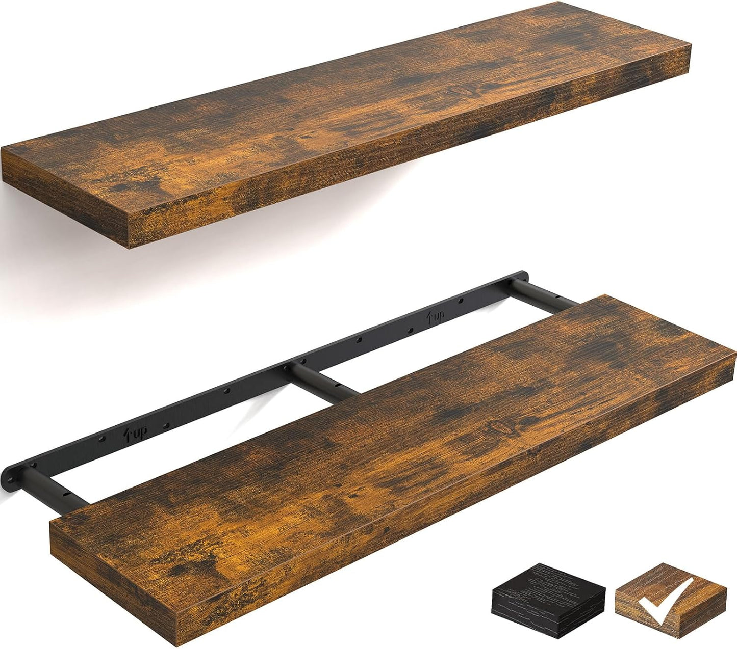 BAYKA Floating Shelves for Wall, 36 inches Long Wall Mounted Rustic Wood Shelves for Bathroom, Bedroom, Living Room, Kitchen, Office, Hanging Shelf for Books/Storage/Decor(Brown,Set of 2)