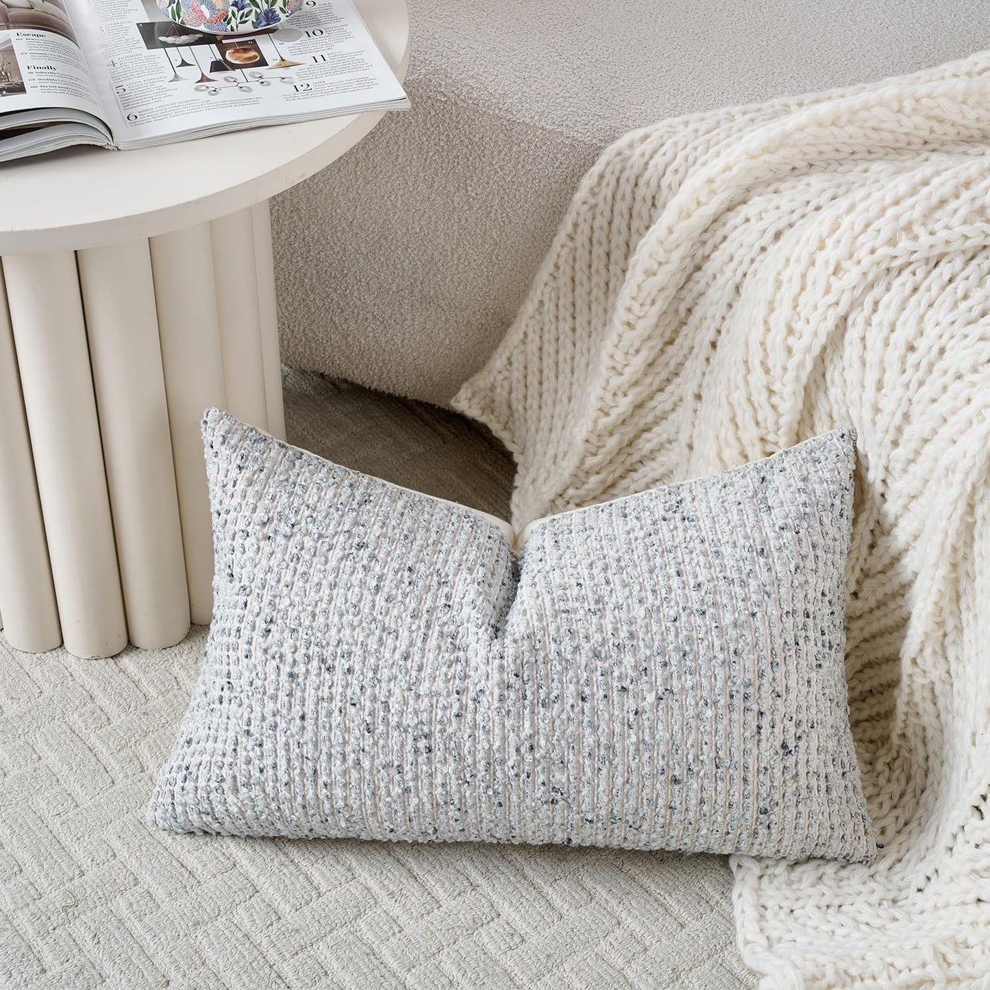 Striped Throw Pillow Covers 12x20 Set of 2 Blue Textured Boucle Chic Morden Boho Accent Farmhouse Rectangular Lumbar Decorative Couch Pillow Covers for Home Decor Bed Sofa Living Room