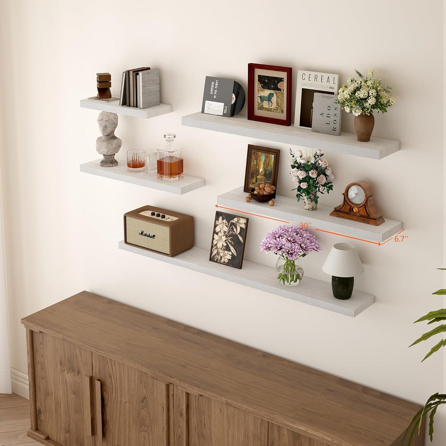 BGMG Wood Floating Shelves 30 inch Set of 2,White Floating Shelves for Wall,Solid Wood Wall Shelves for Bathroom Living Room Bedroom Kitchen Farmhouse -30x 6.7 x1.25 inch