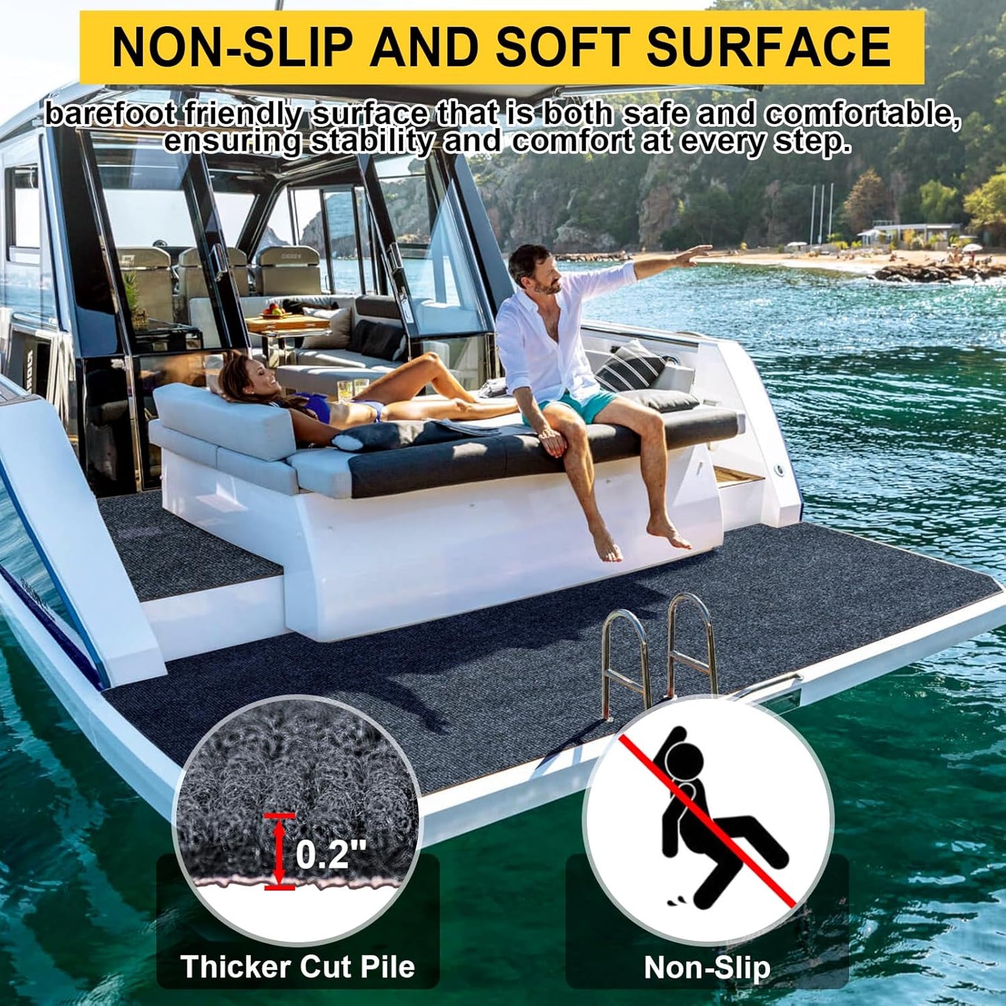Marine Carpet,6 FT x 18 FT Dark Gray Indoor Outdoor Carpet 0.2" Thick Boat Carpet with Water-Proof TPE Backing, Non-Slide Outdoor Marine Carpet Roll for Home, Patio, Porch, Deck