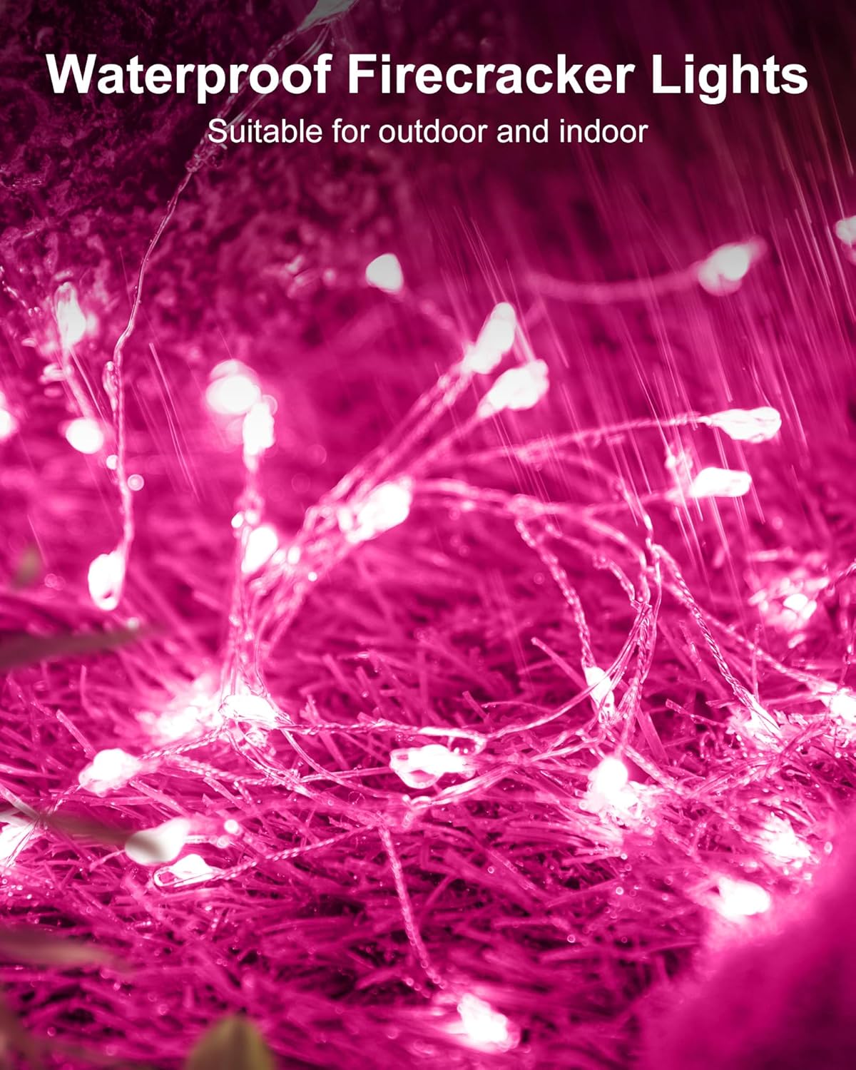 Fairy Lights Battery Operated, Twinkle String Lights Waterproof Silver Wire 5 Ft 60 LED Firecracker Valentine's Lights for DIY Wreath Wedding Bedroom Mason Jar Holiday Christmas Valentine's Day, Pink