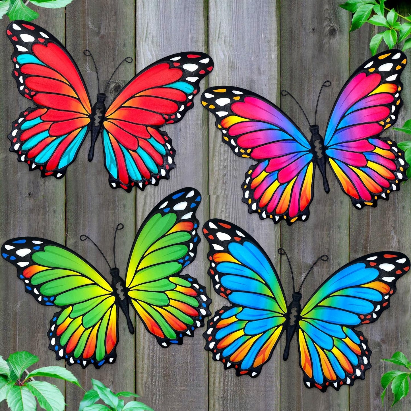 Oraytteo Metal Butterfly Wall Decor, 4pcs Butterflies Wall Art Hanging Sculptures for Outdoor Indoor Fence Patio Yard Tree Garden Home Decorations, Housewarming Gift for Mom Friends