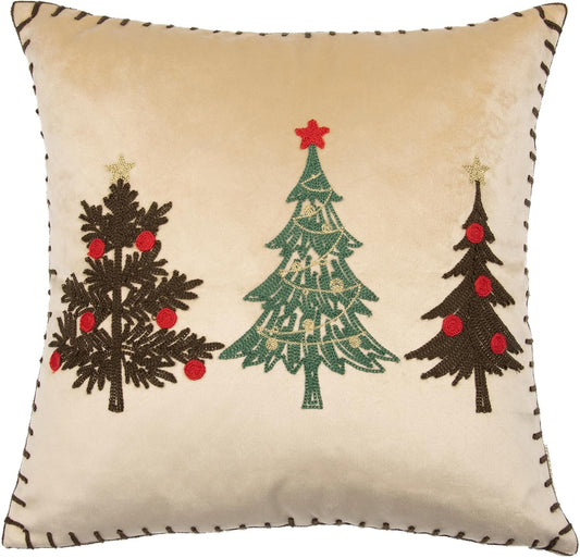Christmas Pillow Covers 18x18 Inch - Gold Embroidered Tree Throw Pillows for Holiday Decorations - Cushions for Couch, Sofa, Bed, Living Room, Bedroom