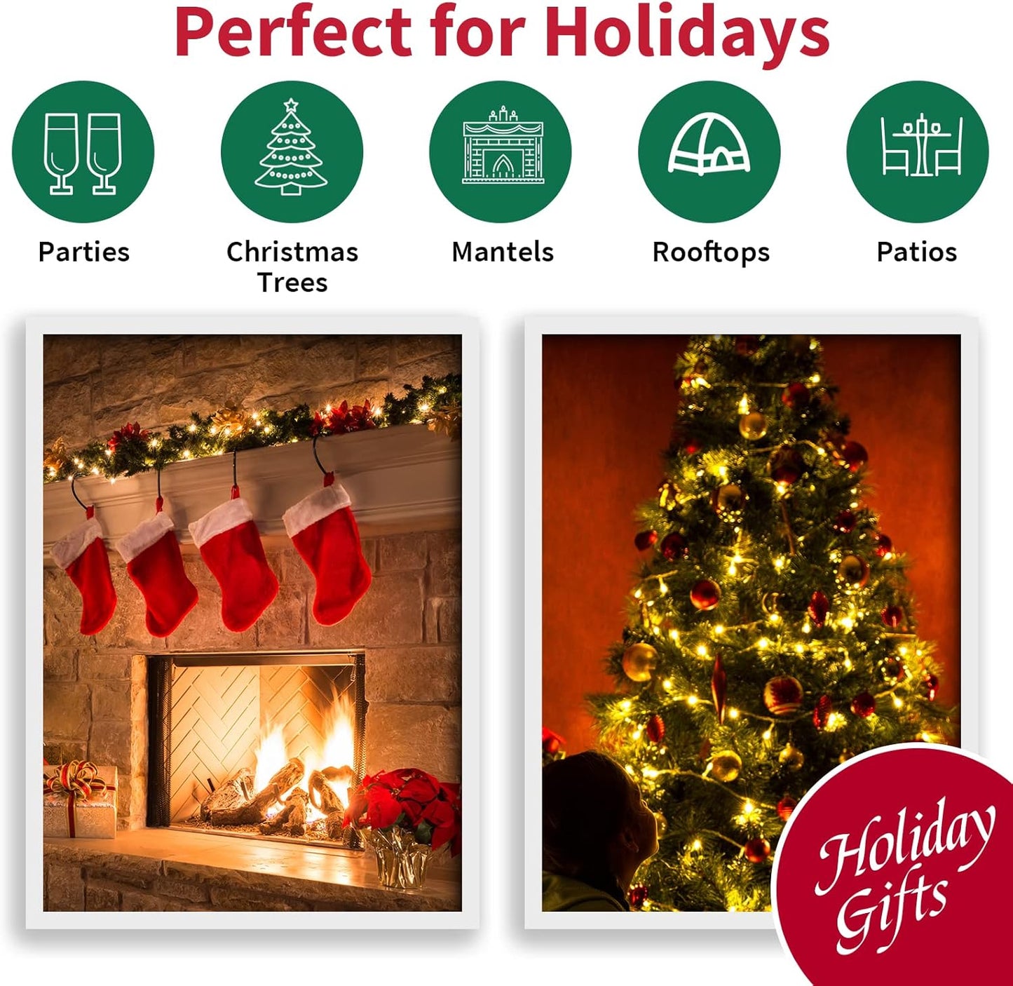 Warm White Wide Angle LED String Lights, 64.8 Ft 300 Count, Pack of 3 Strands 21.9 Ft 100 Lights UL Certified Commercial Grade Green Wire 5mm Holiday String Light