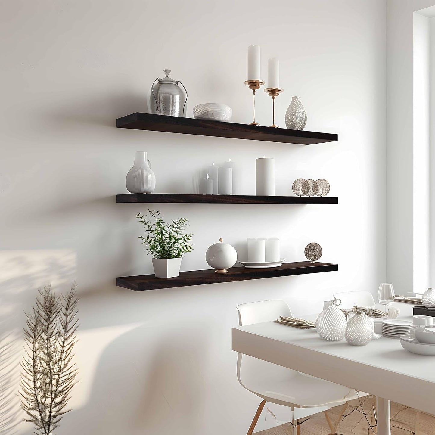 Wood Floating Shelves for Wall Decor, Rustic Wall Shelves for Bedroom Bathroom Kitchen Living Room, Set of 4 Walnut 36 Inch