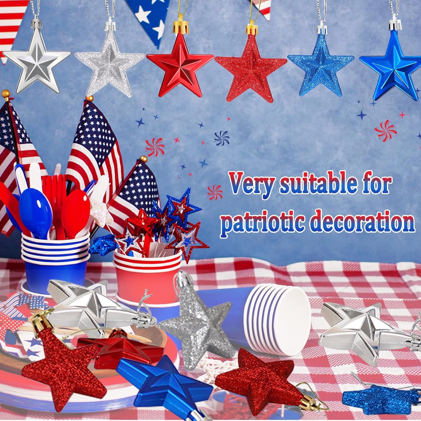 JULMELON 24Pcs Patriotic Christmas Ornaments Red White Blue Ornaments Patriotic Tree Decorations Christmas Tree Decorations for Home Party Decorations