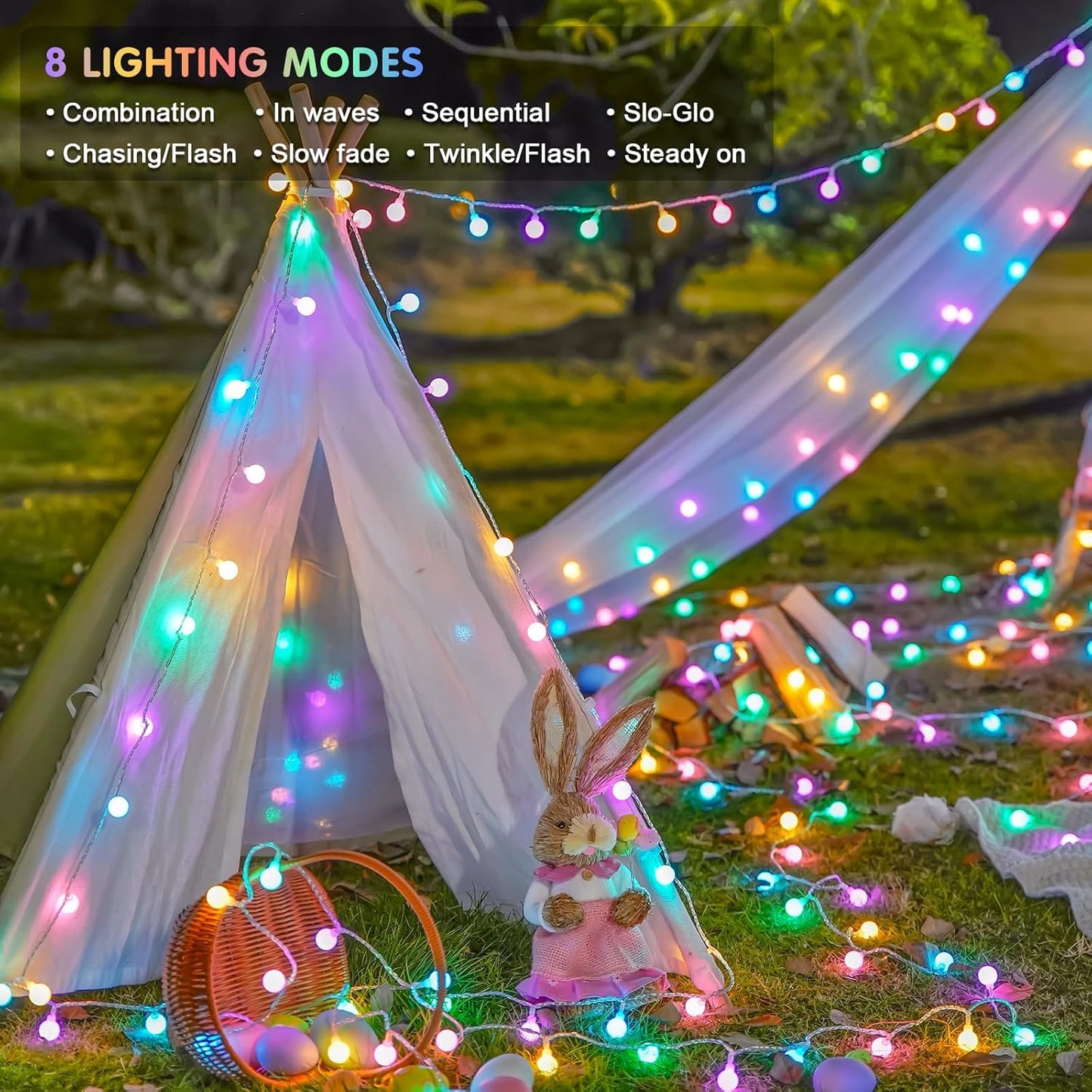 JMEXSUSS 100 LED Connectable Globe String Lights Indoor, 33ft Multicolor Fairy Lights Plug in with Remote, 8 Modes Pastel Lights for Easter Bedroom Tree Room Party Decoration