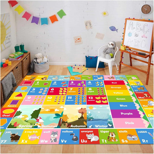 Kids Rug ABC Rug, Play Mat for Kids Playroom ABC Educational Area Rug for Playroom Classroom Elementary Preschool Rugs wtih Numbers Animals (6.6x9.8ft)